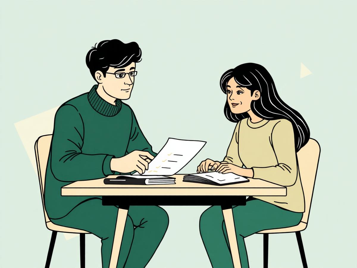 A tutor and student reviewing a marked exam paper together